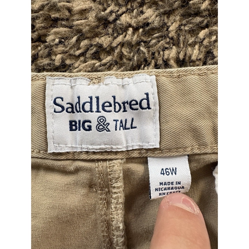 Saddlebred Men's Big & Tall Beige Solid Chino Shorts Pleated Twill Pockets - Picture 2 of 4